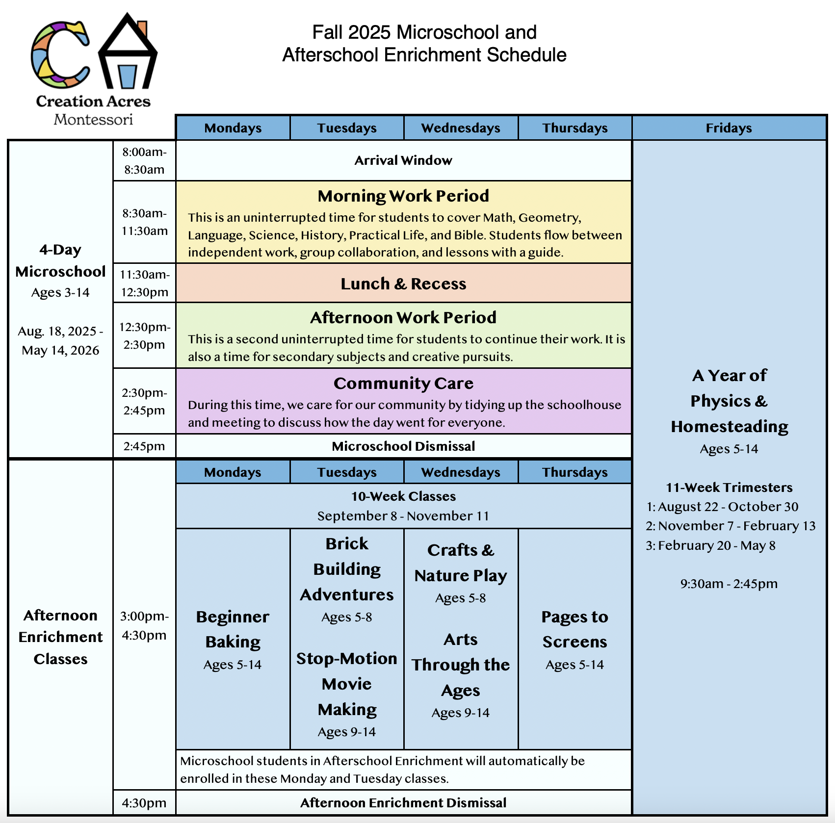 Full Fall 2025 Schedule